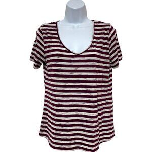 Women's Large Pullover Top Multi-Color Striped Short Sleeve V-Neck Design By-A&I